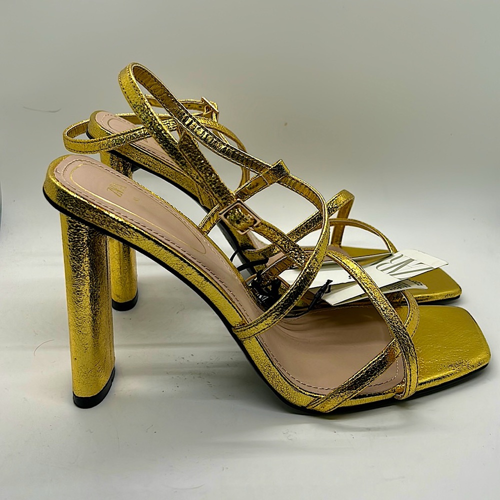 Zara Sexy Dazzling Gold Strappy Stiletto Heels Shoes **Size 40/US Size 9**🔥🔥 - Picture 3 of 7